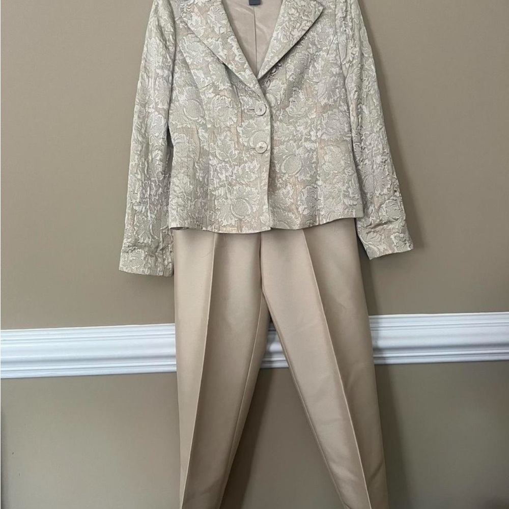 Ann Taylor Cream Floral Blazer and Tan Pants Set